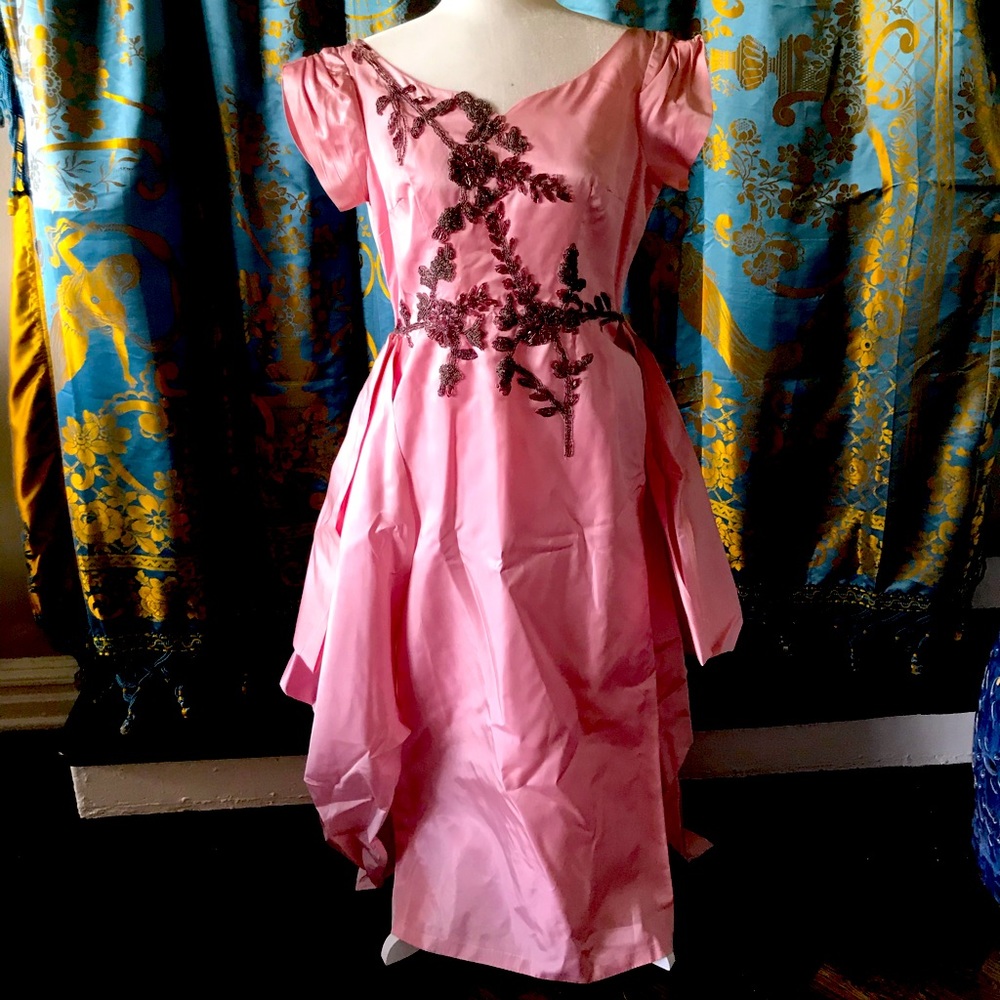 Vintage pink 1960s beautiful glass beaded gown